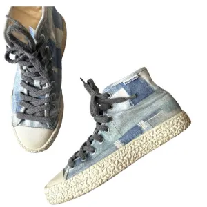 Acne Studios HIGH TOP SNEAKERS Patchwork Blue Pattern SZ41 EU= 9.5 US EUC