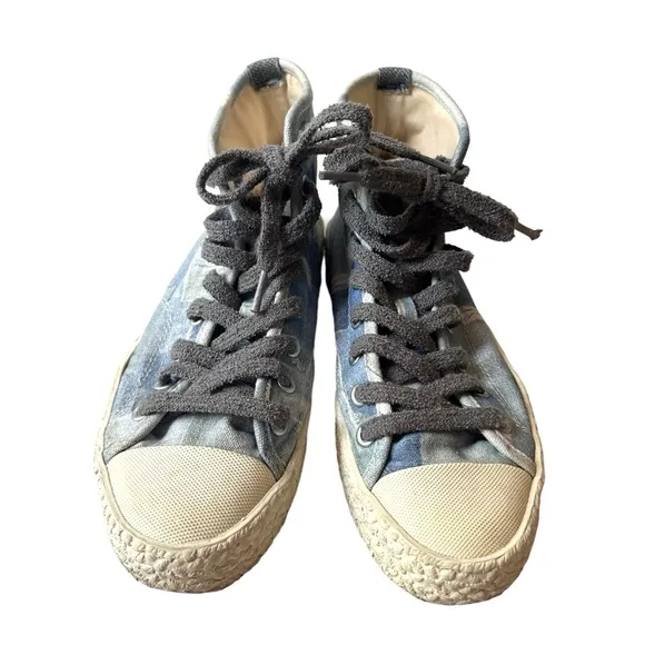 Acne Studios HIGH TOP SNEAKERS Patchwork Blue Pattern SZ41 EU= 9.5 US EUC