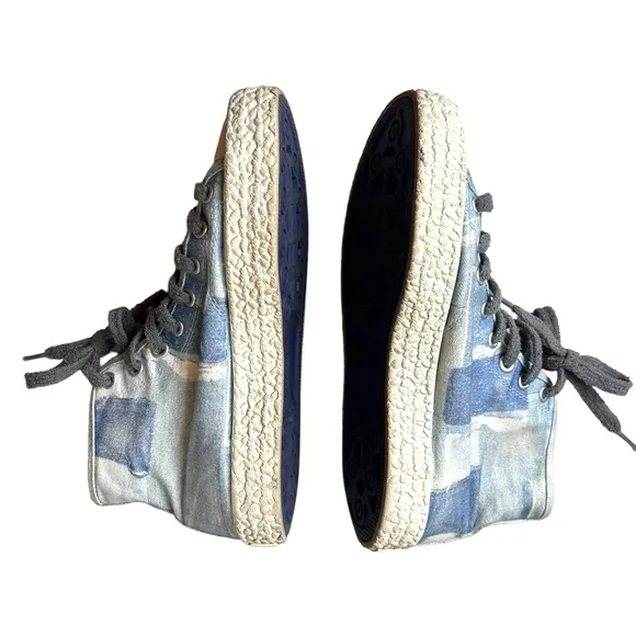 Acne Studios HIGH TOP SNEAKERS Patchwork Blue Pattern SZ41 EU= 9.5 US EUC