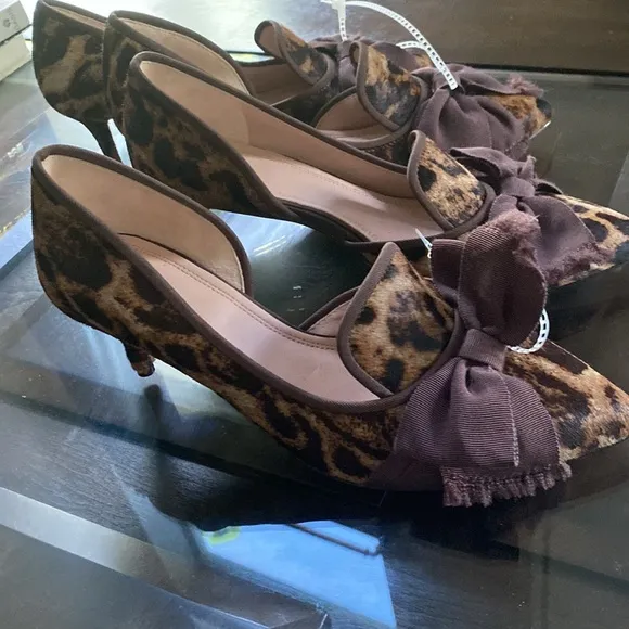 AD &amp; DAUGHTERS Cavielle Leopard Print Haircalf Bow Detail d'Orsay
