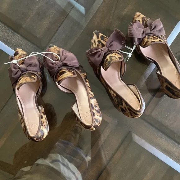 AD &amp; DAUGHTERS Cavielle Leopard Print Haircalf Bow Detail d'Orsay