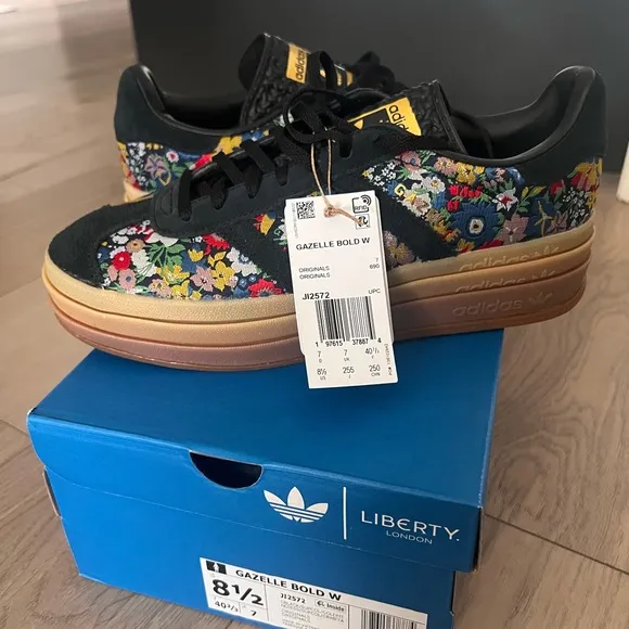 Adidas Black and Tan Gazelle Sneakers with Platform Sole