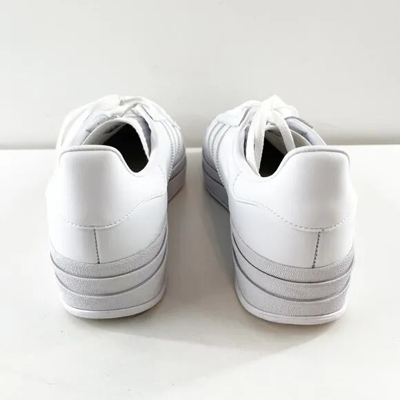 Adidas Gazelle Bold Leather Lace Up Low Top Platform Sneakers White Silver 9.5