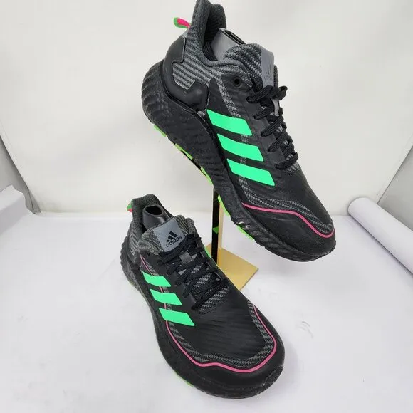 Adidas Mens Clima Warm LTD Running Shoes US 7 Black &amp; Neon Green Lightweight H67