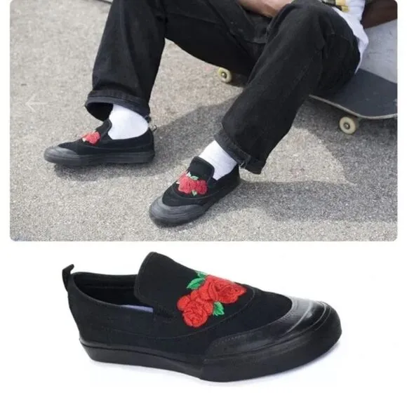 ADIDAS | NAKEL SMITH MATCHCOURT BLACK FLORAL EMBROIDERED SLIP ON SKATE SHOES | 8