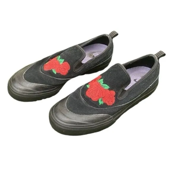 ADIDAS | NAKEL SMITH MATCHCOURT BLACK FLORAL EMBROIDERED SLIP ON SKATE SHOES | 8