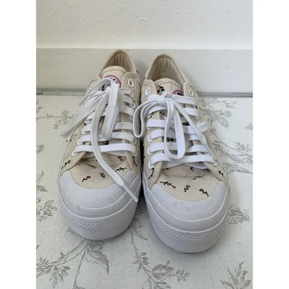 Adidas Originals Nizza Floral Platform Sneakers white, cream, floral size 8.5
