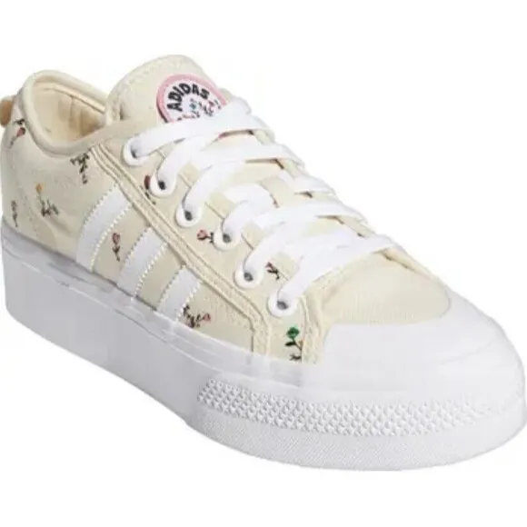 Adidas Originals Nizza Floral Platform Sneakers white, cream, floral size 8.5