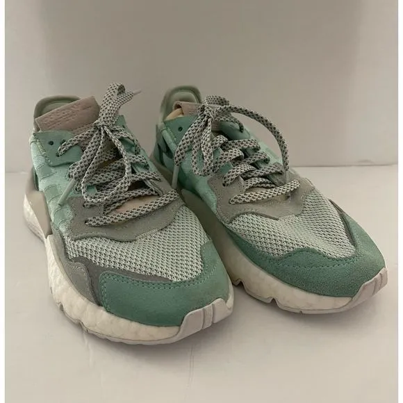 Adidas Running Shoes Womens 5M Nite Jogger Green Gray F33837 Mesh Lace Up New