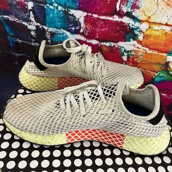 Adidas Size 8 Deerupt White Mesh Runner Shoes Athletic Running Sneakers