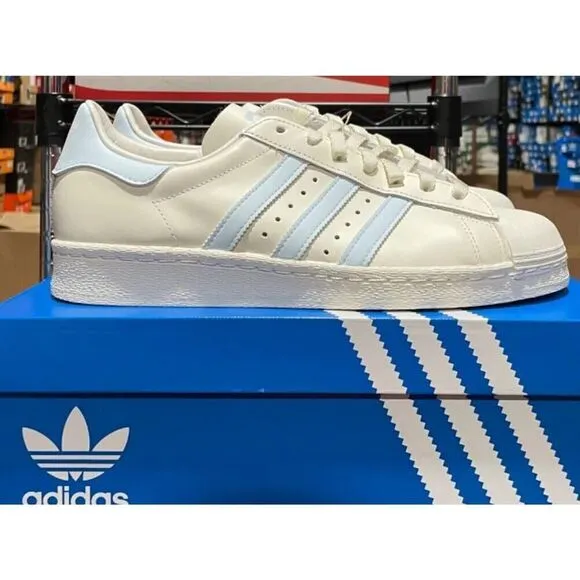 Adidas Superstar 82 Men’s Sz 9 Shoe White Blue Premium Leather Sneaker Trainer