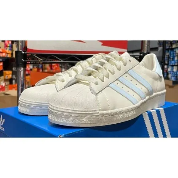 Adidas Superstar 82 Men’s Sz 9 Shoe White Blue Premium Leather Sneaker Trainer