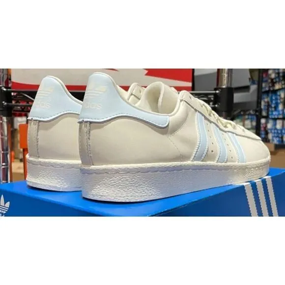 Adidas Superstar 82 Men’s Sz 9 Shoe White Blue Premium Leather Sneaker Trainer