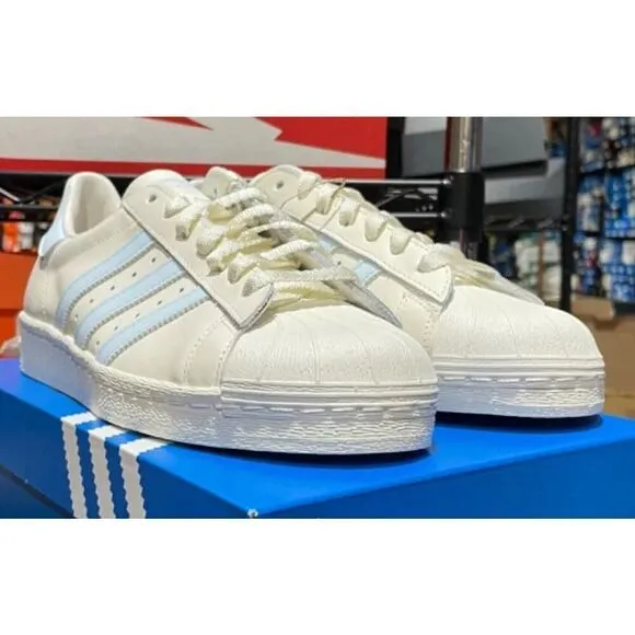 Adidas Superstar 82 Men’s Sz 9 Shoe White Blue Premium Leather Sneaker Trainer