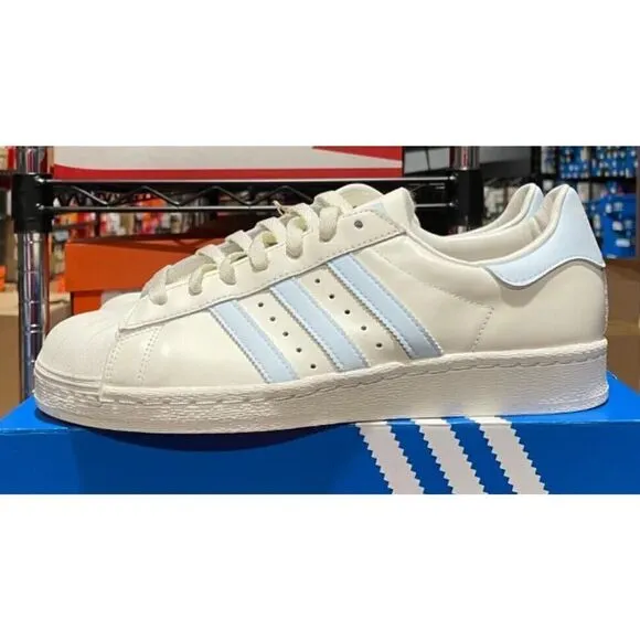 Adidas Superstar 82 Men’s Sz 9 Shoe White Blue Premium Leather Sneaker Trainer