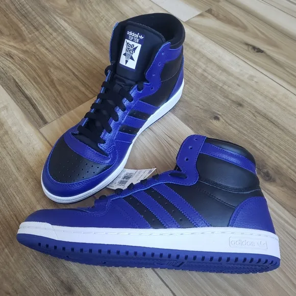 Adidas TOP TEN RB Black Legacy Indigo Blue Leather High Top Sneakers Men's 10.5