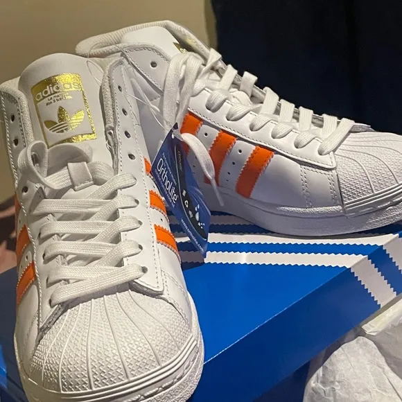 adidas White and Orange High-Top Sneakers