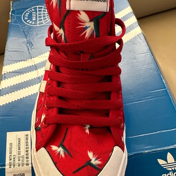 ADIDAS x THEBE MAGUGU NIZZA Women's Red Floral Mid-Top platform Sneakers 9.5