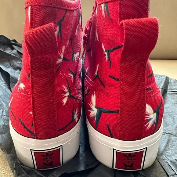 ADIDAS x THEBE MAGUGU NIZZA Women's Red Floral Mid-Top platform Sneakers 9.5