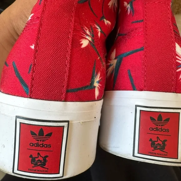ADIDAS x THEBE MAGUGU NIZZA Women's Red Floral Mid-Top platform Sneakers 9.5