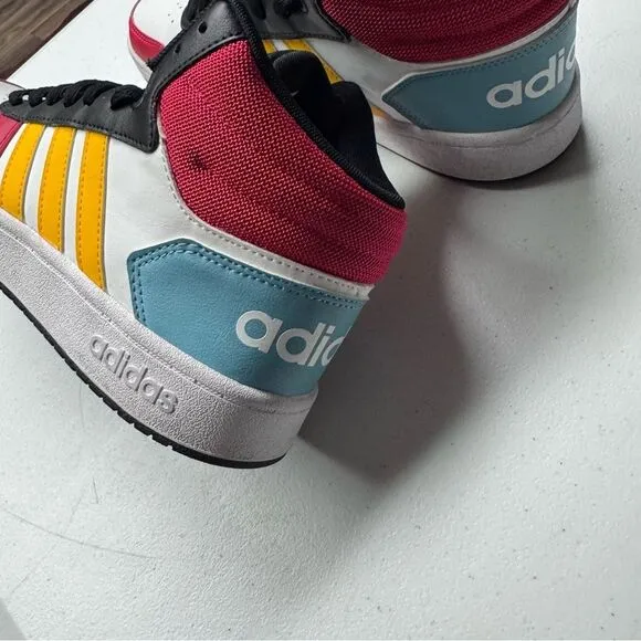 Adidas Red white Yellow Hoops 2.0 Mid High-Top Sneakers size 7.5 men’s