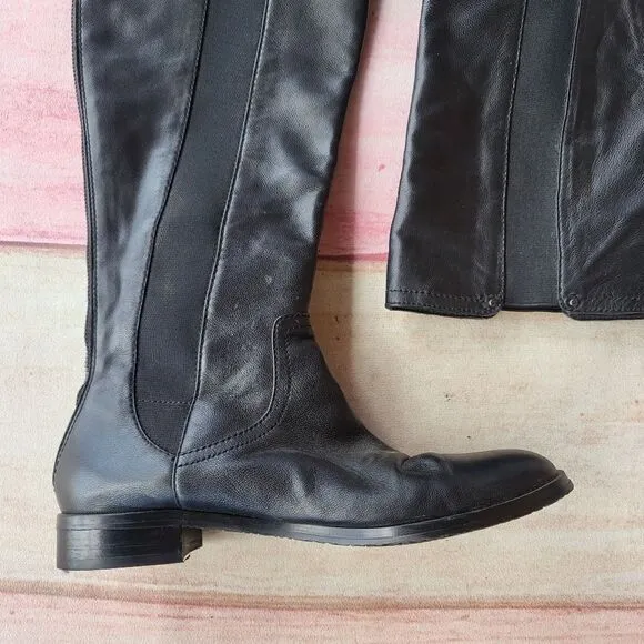 Adrienne Vittadini Black Priscilla Leather Knee High Riding Boots Women's 8M