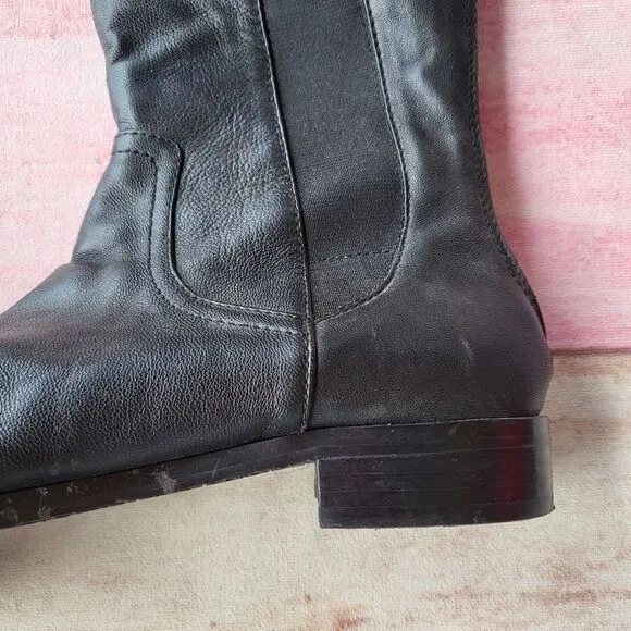 Adrienne Vittadini Black Priscilla Leather Knee High Riding Boots Women's 8M