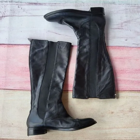 Adrienne Vittadini Black Priscilla Leather Knee High Riding Boots Women's 8M