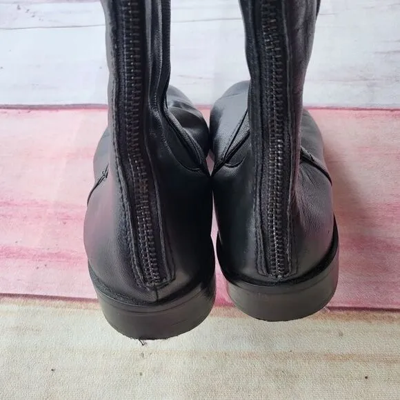 Adrienne Vittadini Black Priscilla Leather Knee High Riding Boots Women's 8M