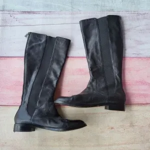 Adrienne Vittadini Black Priscilla Leather Knee High Riding Boots Women's 8M