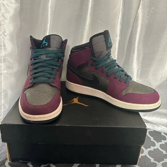 Air Jordan High-Top Sneakers in Burgundy and Gray