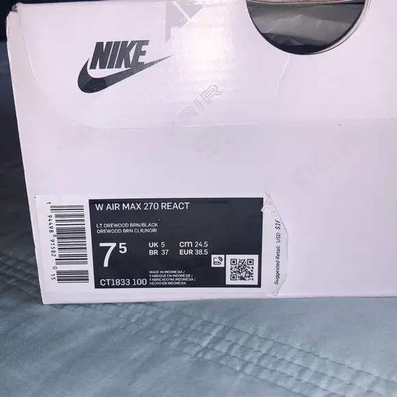 Air Max 270 React 'Bright Violet’ Size 7.5