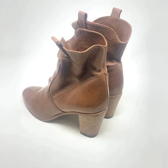 Alberto Fermani Boots Pull Tab Leather Heeled Cognac Brown Size 39 US 9