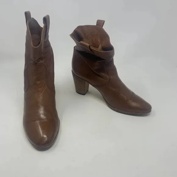 Alberto Fermani Boots Pull Tab Leather Heeled Cognac Brown Size 39 US 9