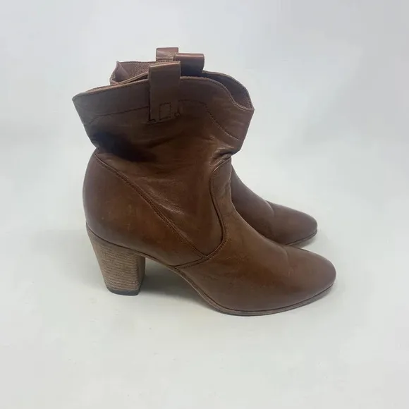 Alberto Fermani Boots Pull Tab Leather Heeled Cognac Brown Size 39 US 9