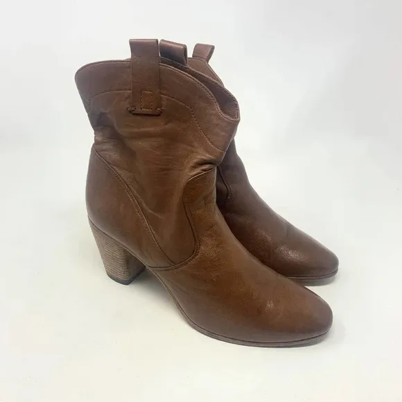 Alberto Fermani Boots Pull Tab Leather Heeled Cognac Brown Size 39 US 9