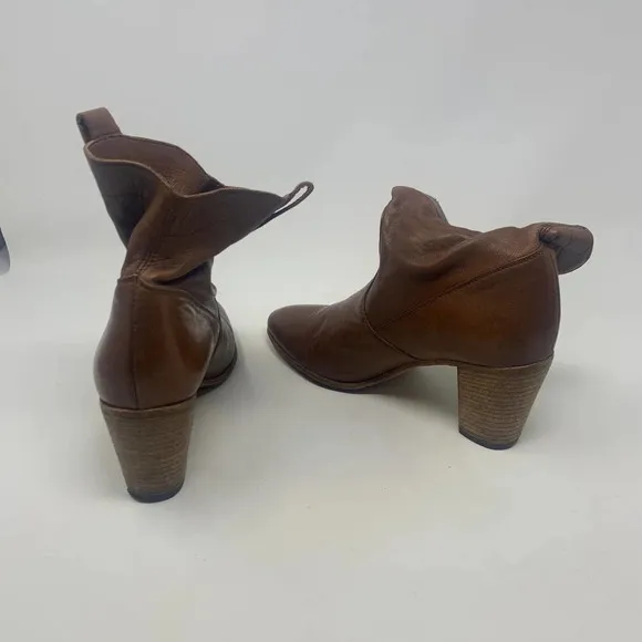 Alberto Fermani Boots Pull Tab Leather Heeled Cognac Brown Size 39 US 9