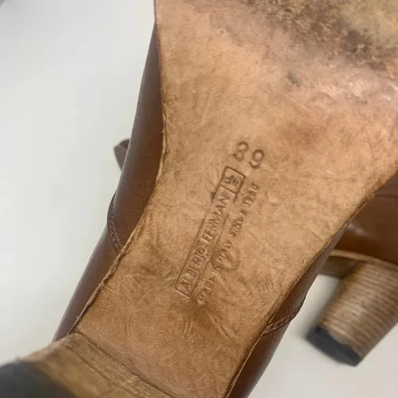 Alberto Fermani Boots Pull Tab Leather Heeled Cognac Brown Size 39 US 9