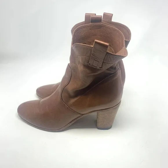 Alberto Fermani Boots Pull Tab Leather Heeled Cognac Brown Size 39 US 9