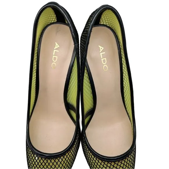 Aldo Horelia Mesh Almond Pointed Toe Pump Heels Light Yellow Size 7.5
