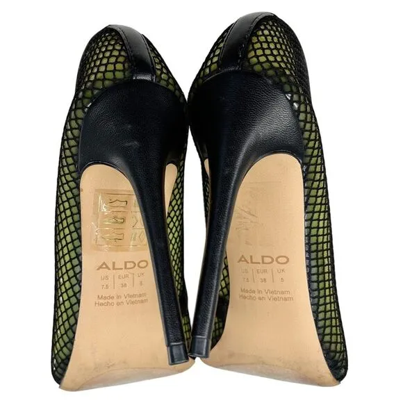 Aldo Horelia Mesh Almond Pointed Toe Pump Heels Light Yellow Size 7.5