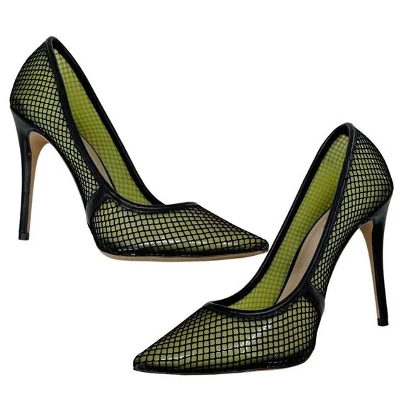 Aldo Horelia Mesh Almond Pointed Toe Pump Heels Light Yellow Size 7.5