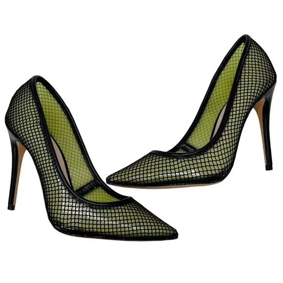 Aldo Horelia Mesh Almond Pointed Toe Pump Heels Light Yellow Size 7.5