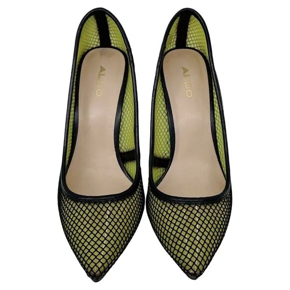 Aldo Horelia Mesh Almond Pointed Toe Pump Heels Light Yellow Size 7.5