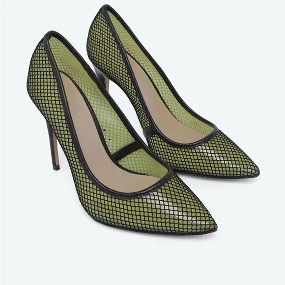 Aldo Horelia Mesh Almond Pointed Toe Pump Heels Light Yellow Size 7.5