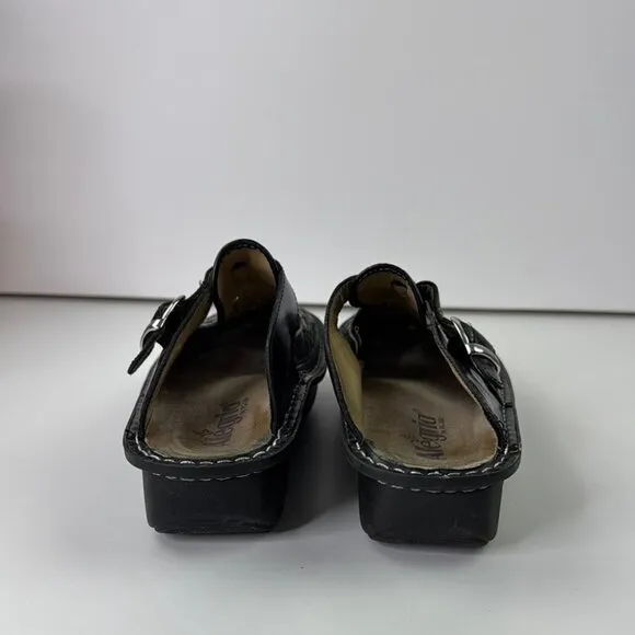 Alegria Women's Black Cutout Leather Slip-on Clogs Mules