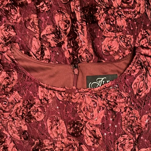 Alex Evenings Embellished Rosette Lace A-Line Gown Merlot Women Sz 8 hemmed NWOT