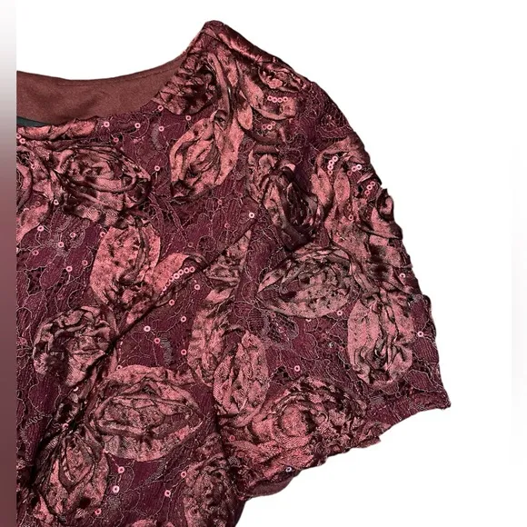 Alex Evenings Embellished Rosette Lace A-Line Gown Merlot Women Sz 8 hemmed NWOT