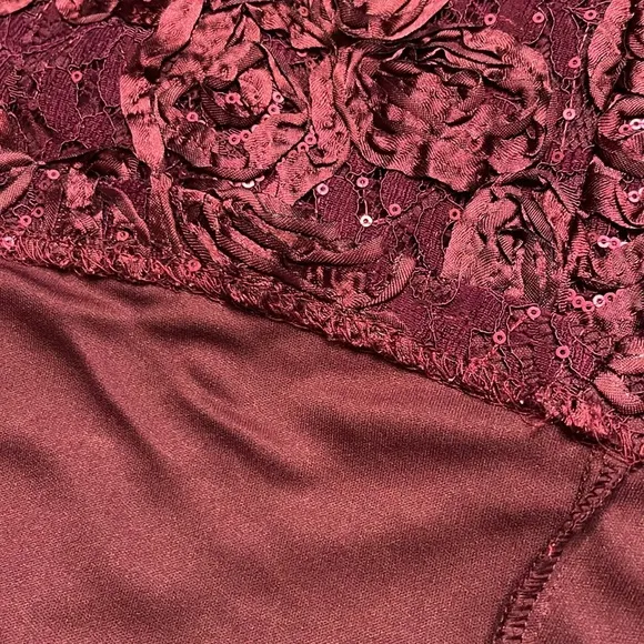 Alex Evenings Embellished Rosette Lace A-Line Gown Merlot Women Sz 8 hemmed NWOT