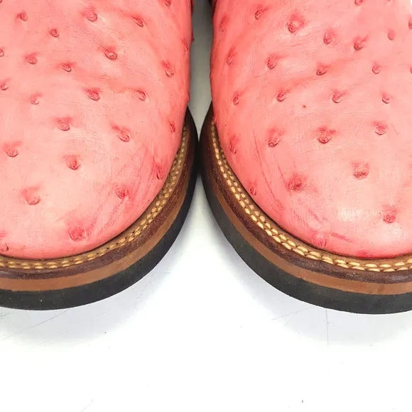 Alex Ross Full Quill Pink Ostrich Boots Round Toe Ladies Size 10 M
